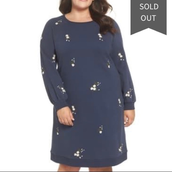 Caslon | Dresses | Caslon Embroidered Fleece Knit Dress
